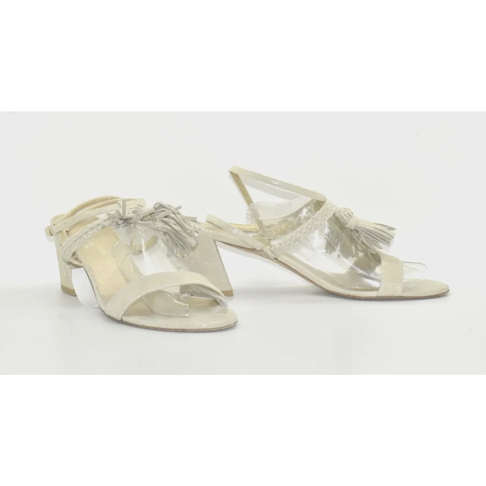 A7 Auth STUART WEITZMAN Nude Suede Braided Strap Block Heel Sandals Size 11 M - Picture 2 of 5